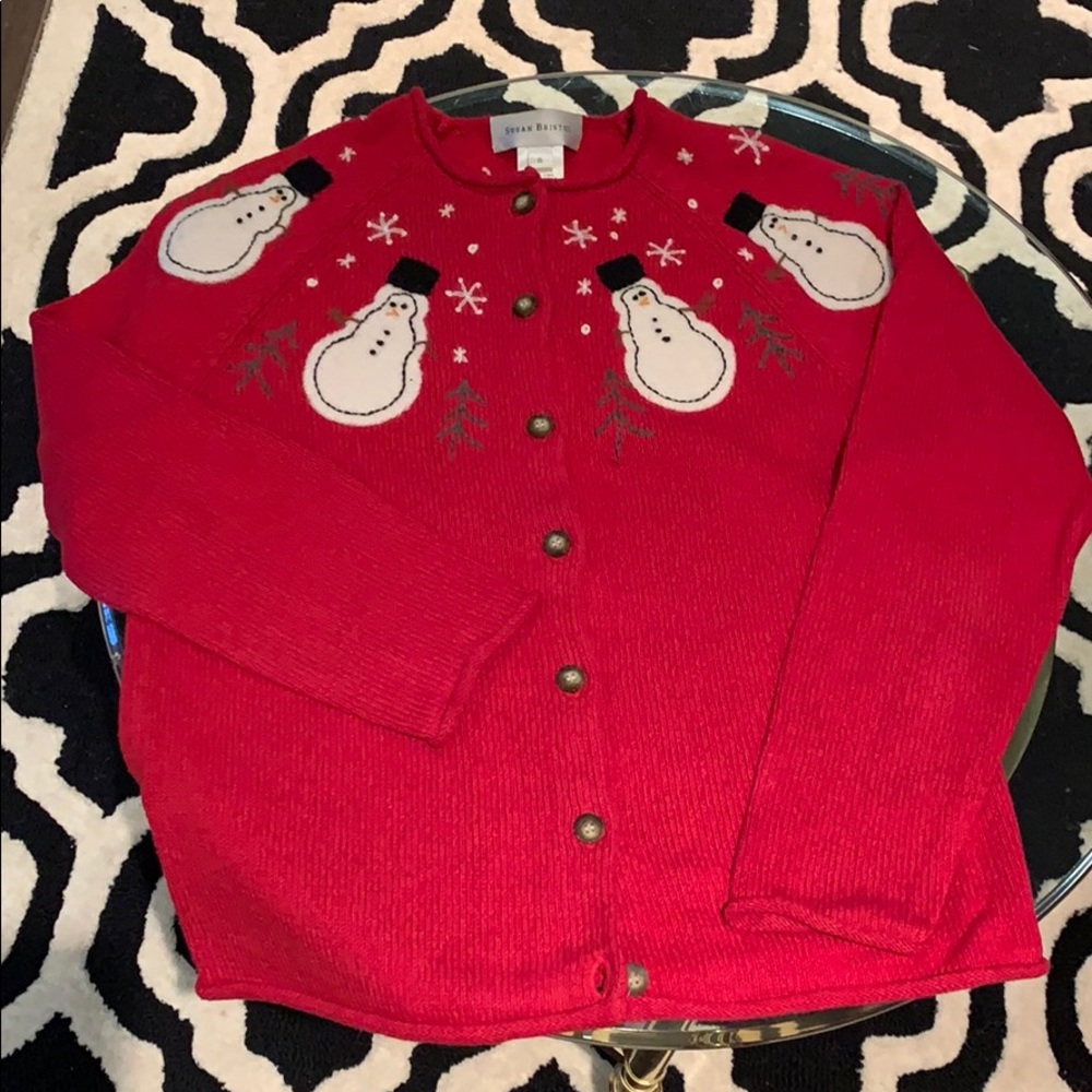 Susan Bristol snowman holiday cardigan sweater size S EUC
